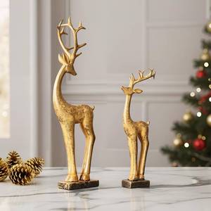 lot 3248 image: Pawliss Resin Christmas Table Decor 2pcs Golden Christmas Reindeer Figurines Set, Luxury Glitter Tabletop Centerpiece Ornaments, Farmhouse Winter Holiday Home Office Mantel Decor Party Supplies Gifts