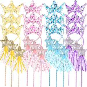 lot 3261 image: Hollowfly 12 Pcs Princess Party Favors Including 6 Glitter Star Fairy Wands and 6 Sequin Princess Crown Headbands for Girls Birthday Party Gifts