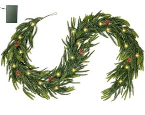 lot 3263 image: Crblowh 6 Ft Norfolk Pine Garland, Christmas Garland with Lights Automatic ONOff, Christmas Decorations Indoor Outdoor, Real Touch Artificial Cedar Garland for Table, Fireplace, Mantle, Wall