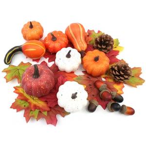 lot 3264 image: 36PCS Mini Artificial Pumpkins Fall Decor Set - Realistic Small Fake Pumpkins for Decorating with Gourd Fall Leaves Acorns Pinecones for Autumn Table Centerpiece, Thanksgiving Harvest Home Decorations