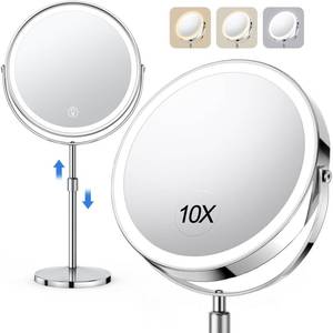 lot 3266 image: UBYMET Lighted Makeup Mirror, Rechargeable Height Adjustable Double Sided, 1x10x Magnifying with 3 Color, Brightness Adjustable, 360° Rotation Vanity, Gift for Women