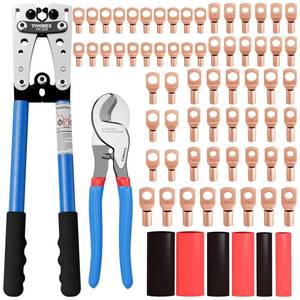 lot 3271 image: Tivorex Battery Cable Lug Crimping Tool for AWG 10-10 Electrical Lug, with Cable Cutter 64pcs Ring Terminals and 70pcs Heat Shrink Tubing