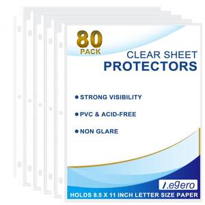 lot 4110 image: Aegero 80 Pack Clear Sheet Protectors, 8.5 x 11 inch Page Protectors for 3 Ring Binder,Top Loading Paper Protector for Documents and Photos,Letter Size