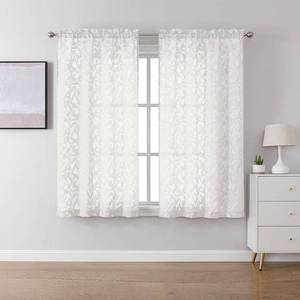 lot 4114 image: Lecloud Leia Ivory Sheer Curtains 45 Inch Length 2 Panels, Elegant Balance Light & Privacy Jacquard Textured Leaf Voile Curtains, Dual Rod Pockets Drapes for Bedroom Living Room, Each 30 W x 45 L