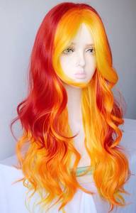 lot 4134 image: Orange yellow wigs for women orange ombre fire wig costume Wig and flow curl synthetic wigs Halloween costume wig for women