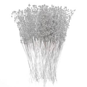 lot 4153 image: 60 Pieces Pearl Stick Stems Bouquets, 4mm Bead String Garland Beaded Spray Filler Floral Arrangements Tree Picks Wedding Party Decoration, Christmas Decorations, Christmas Tree Picks (Silver)