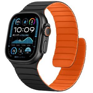 lot 4157 image: Sixmoat Magnetic Silicone Bands Compatible with Apple Watch 49mm 46mm 45mm 44mm 42mm, Sport Wristband for Men Women Compatible with iWatch Ultra3 2 1 SE Series 11 10 9 8 7 6 5 4 3, Black-Orange