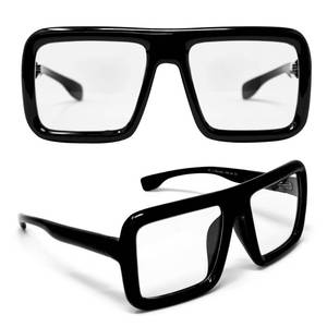 lot 4162 image: 4Es Novelty Black Oversized Thick Glasses Clear Lens Non Prescription Square Frame, Fake Huge Fashion Eyeglasses for Vector Velma Costume Adults Women & Men, Halloween Nerd Costume Accessories