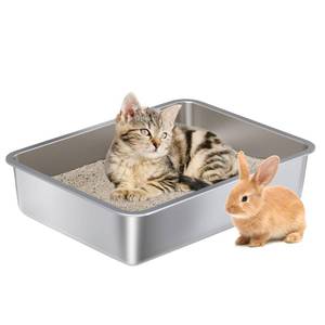 lot 5895 image: Nyutu Stainless Steel Litter Box - Metal Cat Litter Box -4�� H Cat Litterbox Low Entry Pet Toilet Supplies for Kitty, Kitten, Rabbit, Puppy,No Stick Easy Clean-No Smell