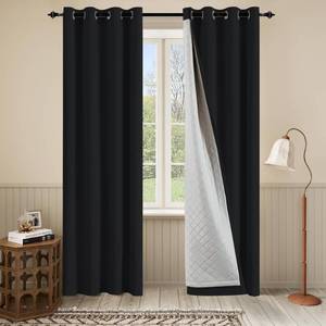 lot 5899 image: OYRING 3 Layers Black Curtains Thermal Soundproof Curtains for Winter Grommet 100% Blackout Curtains 1 Panel 50x108Inches