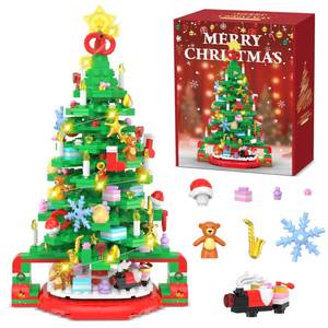 lot 5902 image: Flyart Christmas Tree Building Blocks, Toy Building Sets with LED Light, Christmas Tree Building Bricks with Christmas Train, Stocking, Snowflake, Xmas Gifts for Kids Adults Teens incomplete