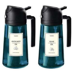 lot 5905 image: TrendPlain 16oz470ml Blue Glass Olive Oil Sprayer for Cooking - 2 in 1 Olive Oil Dispenser for Kitchen Gadgets, Air Fryer, Salad, and BBQ - 2 Black