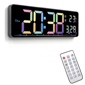 lot 5906 image: Digital Wall Clock, 16 Colorful Digital Display Clock with Remote Control, Date, Week, Temperature, Dual Alarm, Auto-Dimming, DST, 1224Hr Format, Countdown, for Living Room Bedroom Office Classroom