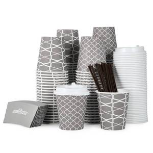 lot 5913 image: JOLLY PARTY 100 Sets 10 oz Paper Coffee Cups, Disposable Coffee Cups with Lids, Sleeves and Straws, Hot Cold Beverage Drinking Cup for Water or Tea, To-Go Cups Suitable for Office and Travel