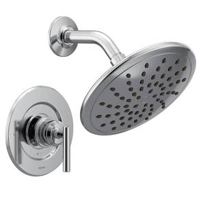 lot 5919 image: Moen Gibson Chrome Posi-Temp Pressure Balancing Modern Shower Trim with 8-Inch Rain Shower Head, Valve Required, T3002EP incomplete shower head only