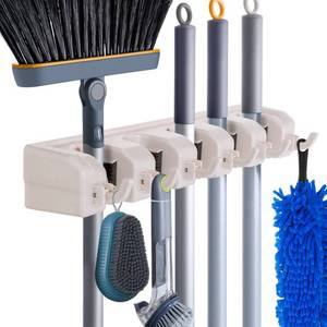 lot 6032 image: HYRIXDIRECT Wall Mount Broom Mop Holder Hanger Garden Tool Organizers Rack Garage Laundry Room Organizations and Storage with Hooks Heavy Duty