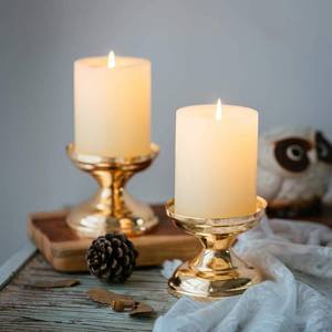 lot 6055 image: NUPTIO Gold Candle Holders for Wedding 2 Pcs Pillar Candleholder Pedestal Stand Small Round Metal Votive Candlestick Holder for Dining Table Living Room Fireplace Mantel Decor