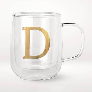 lot 6056 image: COLLECTIVE HOME - Double Walled Glass Coffee Mugs, Insulated Coffee Mug with Handle, Personalized Gifts for Women, Men, Christmas, 14 oz Monogram Cups (D)
