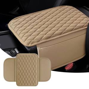 lot 6058 image: SamWinGear Car Center Console Cover, Upgraded Leather Arm Rest Cover for Car SUV, Car Middle Armrest Console Cover with 2 Storage Bags Scratch Resistant Waterproof Universal Car Accessories (Beige)