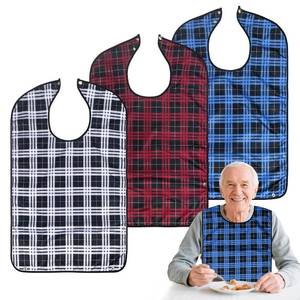 lot 6062 image: A3 Pack Adult bibs for men, Waterproof Reusable Adjustable Clothing Protector for Seniors Eating (Men Grid)