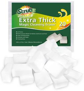 lot 6071 image: (20 Pack) Extra Thick Magic Sponge Eraser by SCRUBIT- Kitchen, Bathroom, Floor and Wall Cleaner - Miracle Melamine Cleaning Sponges- Durable Long Lasting Foam Scrubbing Pads for Tough Stains and Dirt