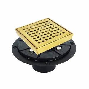 lot 6072 image: Neodrain 4 in Brushed Gold Square Shower Drain with Removable Quadrato Pattern Grate, PVC Shower Drain Base and Rubber Gasket, Golden 4 Shower Drainage,CUPC Certified, Hair Strainer