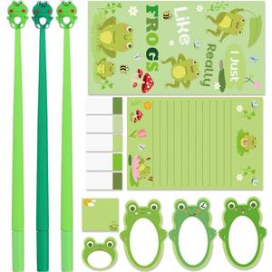 lot 6078 image: Feifeiya 462 Sheets Frog Sticky Notes Set with 3 Pcs Cute Gel Ink Frog Pens Self Stick Notes Pads Black Ink Pens Funny Stationery for Students Back to School Office Supplies