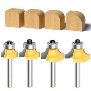 lot 6080 image: 4PCS Router Bit Set Feanron Router Bits 14 inch Shank, Roundover Router Bit Cutting Diameter in 18, 14, 316, 516, CNC Router Bits Edging Cutter for Woodworking Forming Molding Profiling