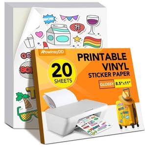 lot 6081 image: A20 PCS Sticker Paper for Inkjet Printer, Printable Vinyl Sticker Paper Dries Quickly Vivid Colors, 8.5x11 Tear Resistant Printable Vinyl, Glossy White, Inkjet & Laser Printer