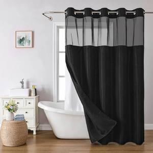 lot 6101 image: eachope Extra Long No Hooks Needed Linen Textured Shower Curtain with Snap-in Fabric Liner Set,Black Hotel Luxury Decor Shower Curtains for Bathroom,Waterproof & Washable,71Wx86H