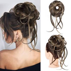 lot 6111 image: HOOJIH Messy Bun Hair Piece, Super Long Tousled Updo Hair Bun Extensions Wavy Wrap Ponytail Hairpieces Scrunchies with Elastic Band HB007 Grace - Chocolate Brown Ash Blonde Highlights