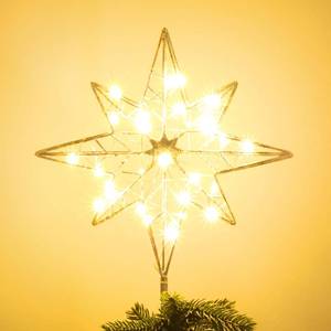 lot 6114 image: hogardeck Christmas Tree Topper, 11 Inches Lighted Gold Glittered 8-Point Star Tree Topper, 30 LED Sparkling Tree Toppers Christmas Decorations, Battery Powered Timer Xmas Treetop Star Decor