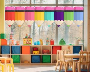 lot 6119 image: Cosblank Rainbow Pencil Curtains for School Classroom - 8 Pcs Back to School Supplies for First Day Decor - Colorful Bedroom Decorations (24 x 12 Inches, 8 Colors)