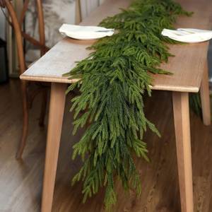 lot 6136 image: Real Touch Christmas Norfolk Pine Garland - 6ft Artificial Christmas Garland Fake Pine Needles Faux Green Garland for Fireplace,Table,Window,Stairs,Mante,Holiday Indoor Outdoor Xmas Decor(1PCS)
