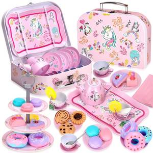 lot 6140 image: Auney Tea Set Girls Toys 36pcs, Tin Unicorn Tea Party Set Toy Pretend Play Gifts for Little Girls Age 3-6, Kids Toys Gifts for Toddlers Including Carrying Case (Unicorn Toy)