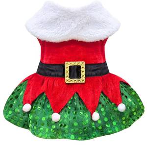 lot 6157 image: Idepet Christmas Dog Dress Cute Skirt Pet Christmas Costume Cat Sparkly Sequin Clothes Girl Puppy Xmas Holiday Party Cosplay Outfit Winter Apparel for Small Dogs Cats (Red, Small)