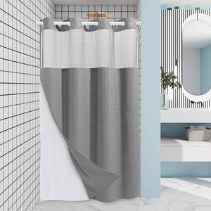 lot 6160 image: EUTXL Stall No Hook Shower Curtain with Snap in Liner,230GSM Waffle Weave Shower Curtains for Bathroom,60W x 74H,Grey