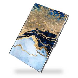 lot 6175 image: Weaninyiu Business Card Metal Slim Organizer, Professional Stainless Steel Square Pocket Wallet for Office Workers, Compact and Portable for Pockets (Gold Black Marble)