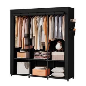 lot 7331 image: SORCEDAS Portable Closet Wardrobe Storage Organizer Metal Hanging Rack Non-Woven Fabric 50 Inch (Black)