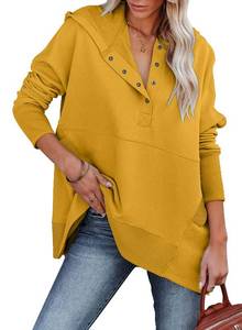 lot 7338 image: onlypuff Oversized Sweatshirt s for Women V Neck Pullover Hoodies Juniors Pullover Trendy Hoodies Winter Warm Top Long Sleeve Yellow L
