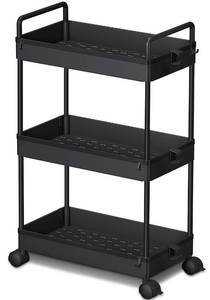 lot 7343 image: Ronlap 3 Tier Slim Rolling Storage Cart with Wheels Plastic Utility Cart Organizer for Snack Craft Art Postpartum Baby Diaper Nail Makeup in Bathroom Laundry Room Kitchen Bedside Narrow Space, Black