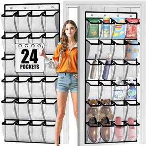 lot 8064 image: Aheroi Over the Door Shoe Organizer, 24 Pockets Mesh Shoe Organizer Door Hanger, Large Hanging Shoe Rack Holds Up to 40 lbs, Closet Shoe Behind Door Shoe Rack, Durable Shoe Storage Hanging Bag