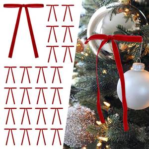 lot 8071 image: SIMISI RIBBON 24Pcs Red Christmas Velvet Ribbon Bows Decorations Xmas Ornaments Vintage Decor for Tree, Wreath, Garland (38 Width, 5  7 inch)