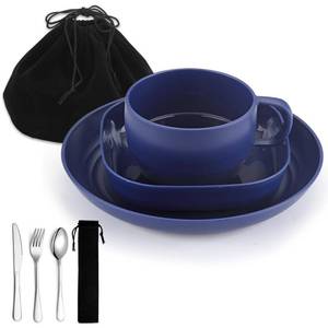 lot 8077 image: Camping Utensils Set, ReaNea Camping Plates and Bowls Set with Coffee Mug, Travel Cutlery Set Include Spoon, Fork, Knife for Home, Poolside, Outdoor, Picnic, Camp