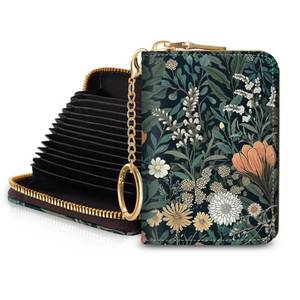 lot 8087 image: Blusabaca Weeds Flower Floral Plants Wildflowers Credit Card Holder for Women, Small RFID Blocking Wallet with Zipper, Card Keychain Wallet, PU Leather Card Case, Accordion Aesthetic Wallet Gift