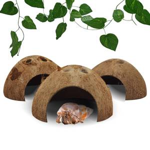 lot 8091 image: Hamiledyi Reptile Hideouts Natural Coconut Shells Hut Hermit Crab Climbing Toys Gecko Hide Cave Lizard Habitat Decor Plant Leaves Decoration for Spider Snake Chameleon (4Pcs)