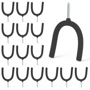 lot 8092 image: HUHOLE Screw in U Hook, Black, 16PC, Shovel Holder Wall Mount, U Hooks for Hanging Garden Tools