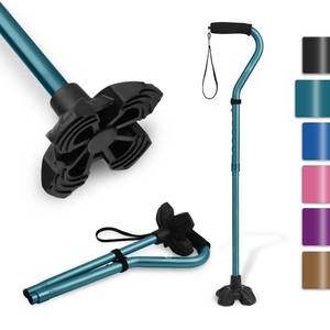 lot 8101 image: KINGGEAR F1 Walking Stick, Walking Cane for Women & Men with Wrist Strap, Lightweight & Sturdy Offset EVA Handle, Large Quad Base, Self Standing for Seniors and People with Injuries & Recovery