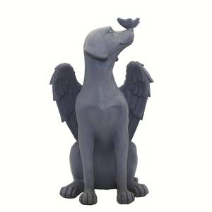 lot 8104 image: Carefree Fish Blue Stone Angel Wing Dog Statue Memorial Figurine Left Memory Stone Loss Sympathy Gift Condolences Present 8Inch