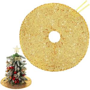 lot 8113 image: Hanaive 15 Inch Christmas Mini Tree Skirt Small Sequin Tree Skirt for Christmas Pencil Slim Small Trees Decoration Bar Hotel Holiday Decor(Gold)
